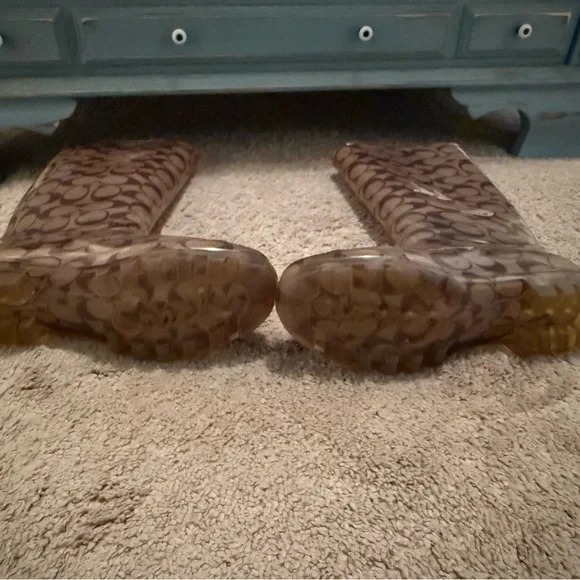 Authentic Coach logo 7 tall Brown Patterned Rain Boots $198 - Picture 7 of 8